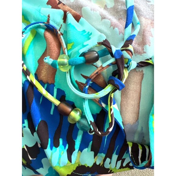 Susan Graver Women's Turquoise & Brown Abstract Print Top 3/4 Sleeve Size L Lg - Picture 3 of 5